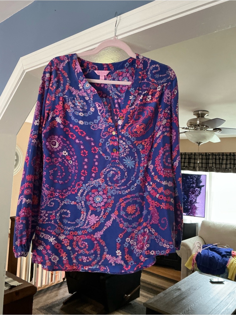 Lilly Pulitzer Purple Paisley Print V-Neck Blouse